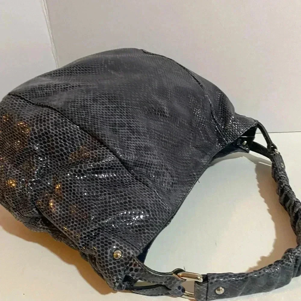 Furla gray snake skin leather hobo handbag